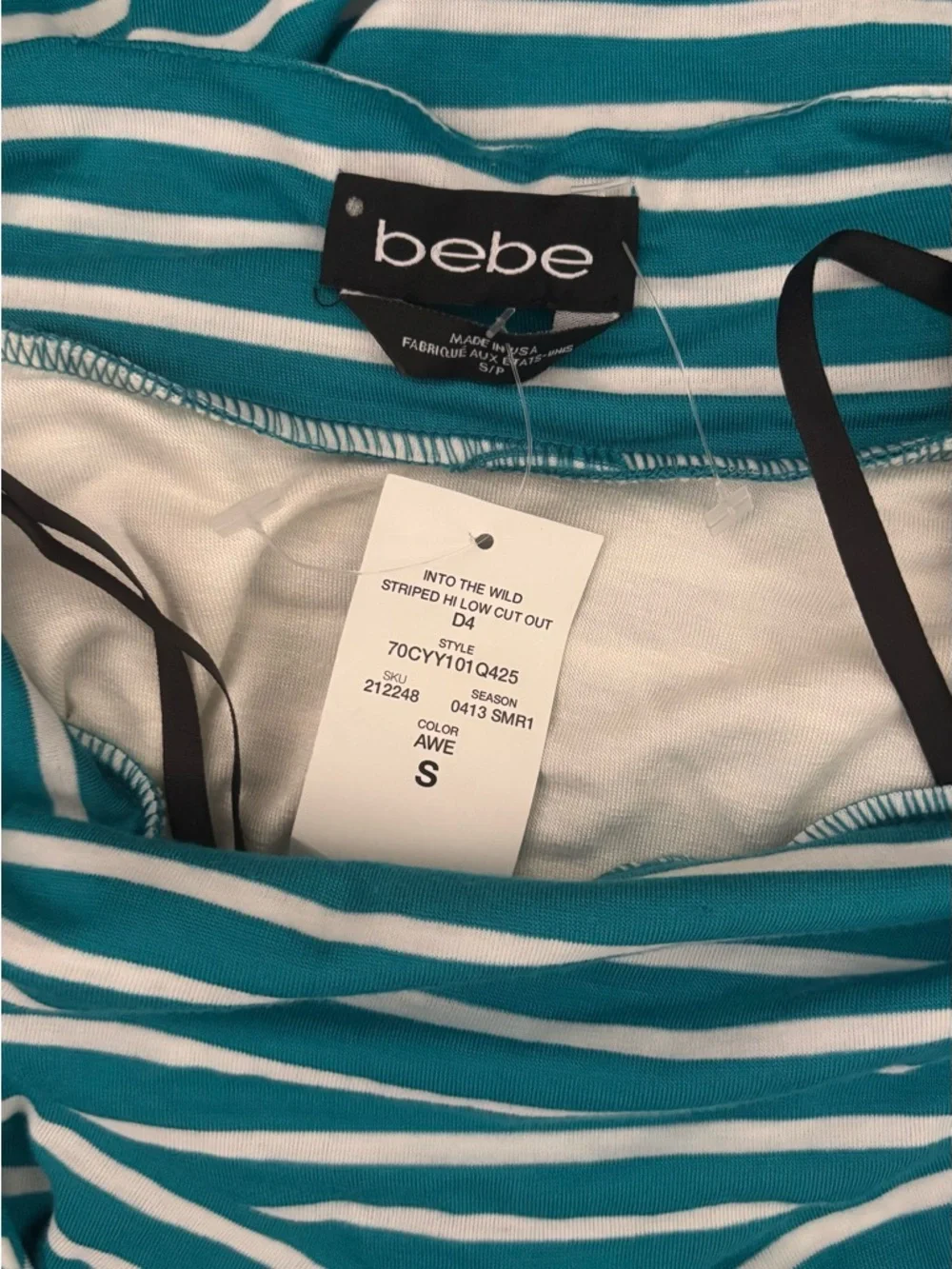 bebe Teal and White Striped High-Low Cutout Dress open back NWT - Picture 11 of 14